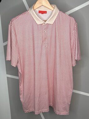 Redvanly Golf Polo Men’s XL Red Micro Leaf AOP Stretch Performance Wicking